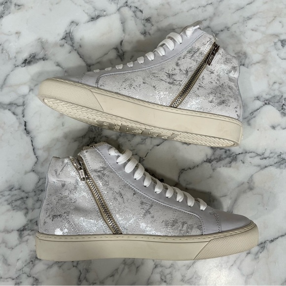 P448 Star High Tops White Leather Metallic Silver Woman’s Size 38 US 7.5/8 - Picture 13 of 13